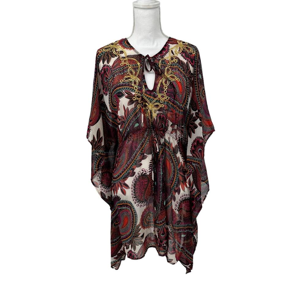 Laundry by Shelli Segal Chiffon Paisley Embroidered Swim Coverup Medium